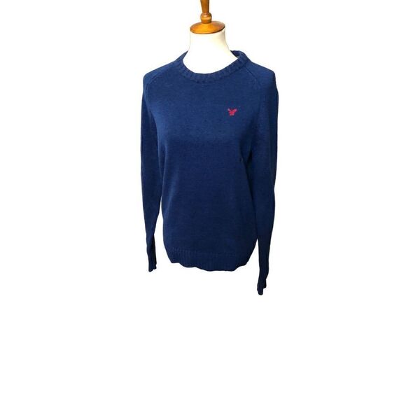 American Eagle Sweater Blue Confetti knitted Pullover Long Sleeve Elbow Patch - Picture 1 of 5